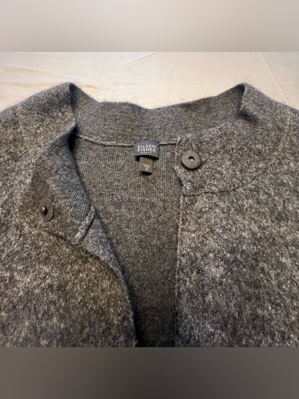 Eileen Fisher Dark Gray Open-Front Cozy Wool-Blend Sweater - Picture 3 of 9